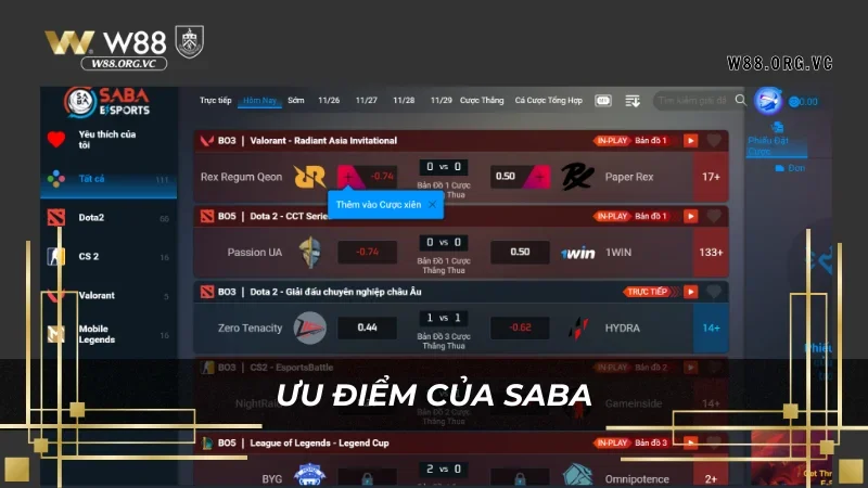 Saba Sports - Nhà Cung Cấp Thể Thao Hàng Đầu W88 4 Những điểm thu hút của saba sports so với các nhà cung cấp khác