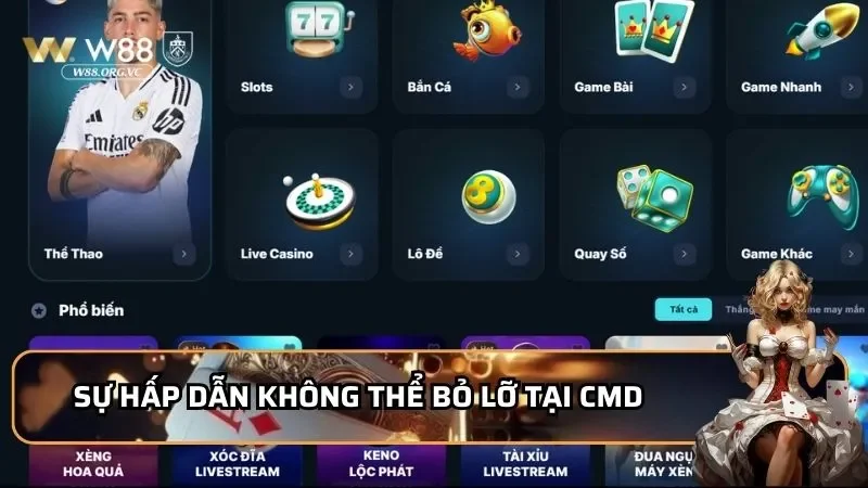 Sảnh CMD W88 – Cá Cược Thả Ga Với Loạt Ưu Đãi Cực Khủng Bố 1 Sự hấp dẫn không thể bỏ lỡ tại sảnh CMD